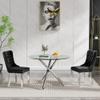 KUVADAZ 36" Luxury Silver Glass Dining Room Table Set for 2, 3-Piece Round Kitchen Dining Table Set with Cross Metal Legs and 2 Black Velvet Upholstered Chairs, Glass Kitchen Table and Chairs Set view 2