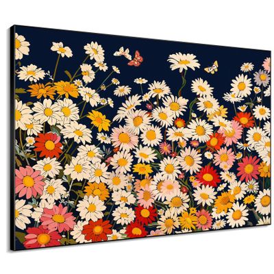 60"x72" XL Framed Wall Art - Daisy Field with Butterflies Vibrant Floral (Frame Assembly Required)