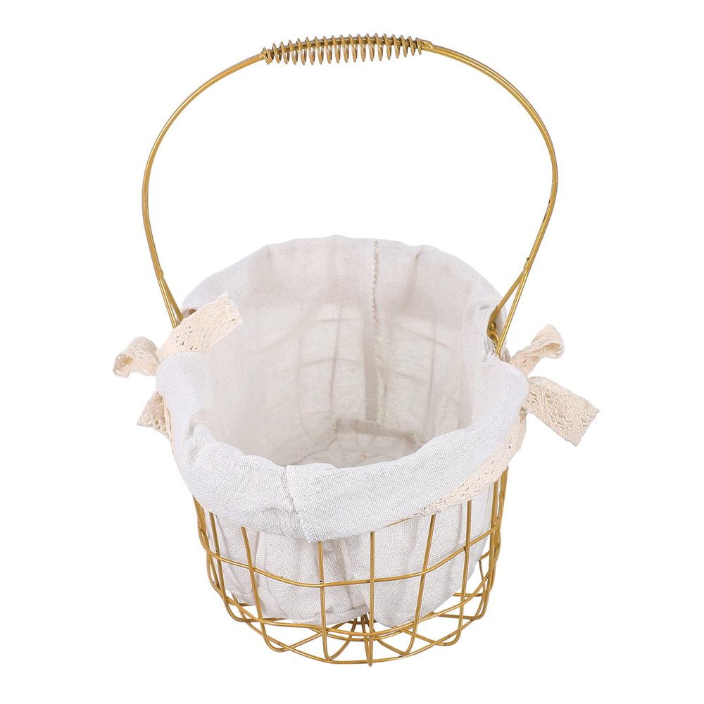NAMOARLY Elegant Iron Storage Basket Handle Handmade Flower Container Multipurpose Basket for Decor Storage