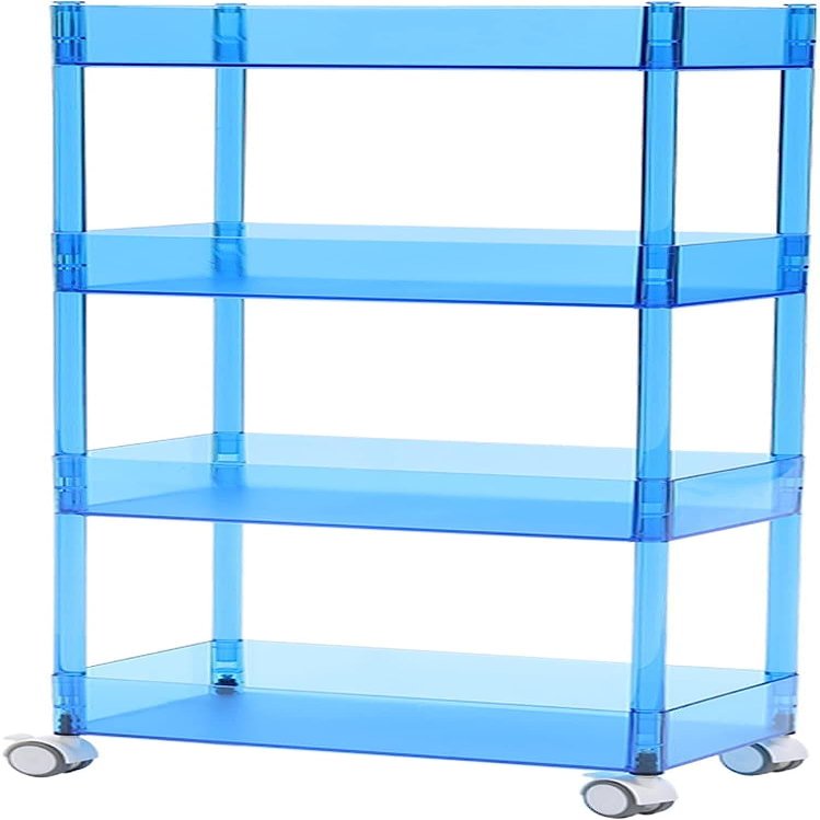 DYKKLKQ Rolling Utility Cart Storage Trolley 4-Tier Mobile Shelving Unit Bathroom Kitchen Organizer Stand Shelf Red Color 15.7Dx8.7Wx36.2H