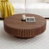 31.49" Walnut Round Coffee Table Wood, Modern Fluted Coffee Table for Living Room, Contemporary Low Circle Center Table Side Table for Small Space, Apartment, Farmhouse, Office, mesa de Cafe view 3