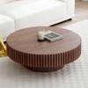 31.49" Walnut Round Coffee Table Wood, Modern Fluted Coffee Table for Living Room, Contemporary Low Circle Center Table Side Table for Small Space, Apartment, Farmhouse, Office, mesa de Cafe view 4
