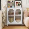 Fumedo Small 2 Transpanrent Door Metal Storage Side Buffet Cabinet for Room,Entryway,Hallway,Kitchen,1 Removable Shelf. (White, Transparent Door) view 2