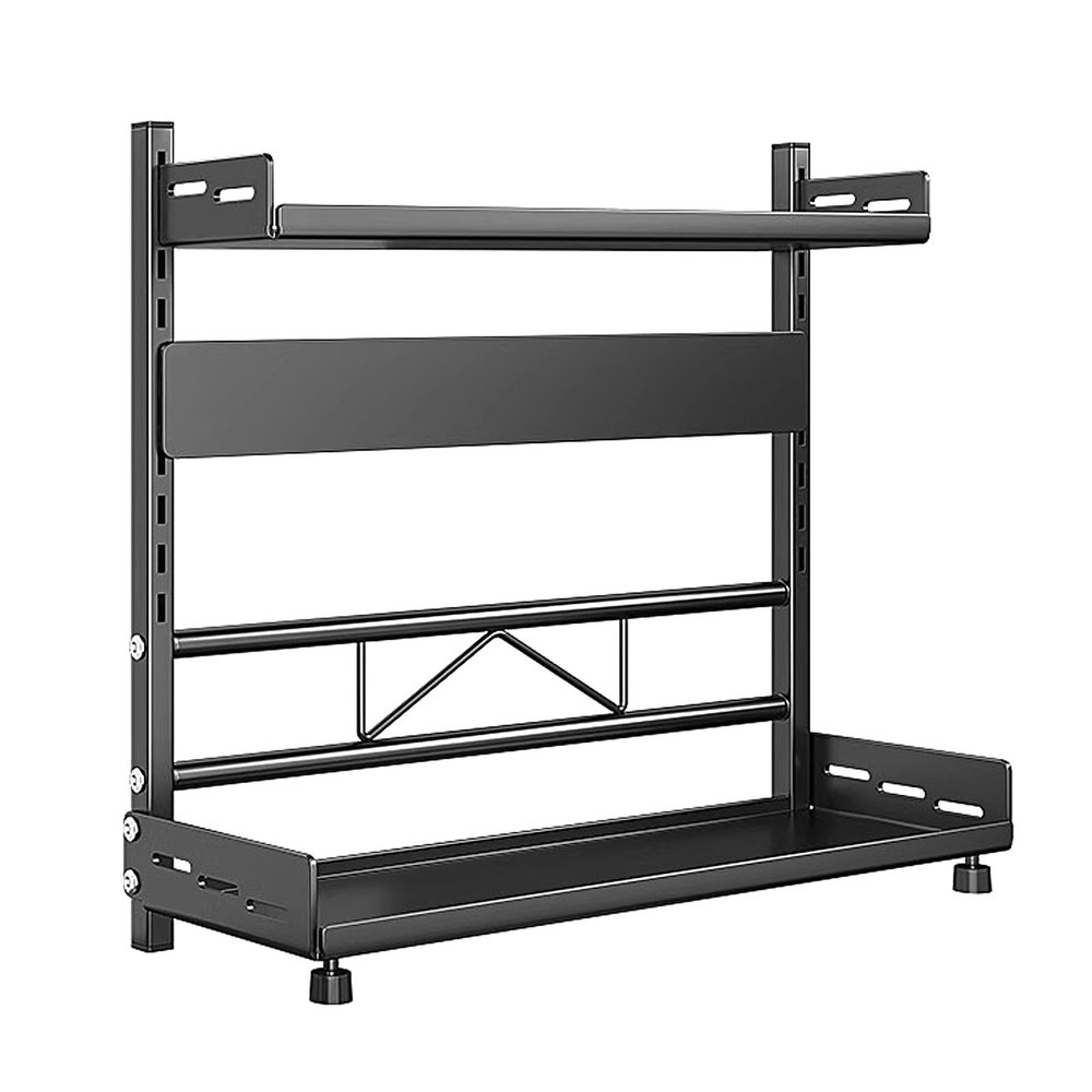 Kitchen Storage Shelves with Swivel Feet Kitchen Cabinet Shelf Height Adjustable Load Bearing 50kg Carbon Steel Material Seasoning Rack for Kitchen Bathroom(Black,30 * 16 * 39cm)