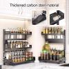 Kitchen Storage Shelves with Swivel Feet Kitchen Cabinet Shelf Height Adjustable Load Bearing 50kg Carbon Steel Material Seasoning Rack for Kitchen Bathroom(Black,30 * 16 * 39cm) view 2