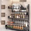 Kitchen Storage Shelves with Swivel Feet Kitchen Cabinet Shelf Height Adjustable Load Bearing 50kg Carbon Steel Material Seasoning Rack for Kitchen Bathroom(Black,30 * 16 * 39cm) view 3