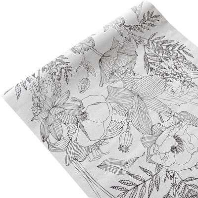 Black White Elegant Modern Lotus Lily Leaf Peel & Stick Dresser Drawer Sticker Cabinet Sticker Furniture Contact Paper, 17.7 Inch by 9.8 Ft