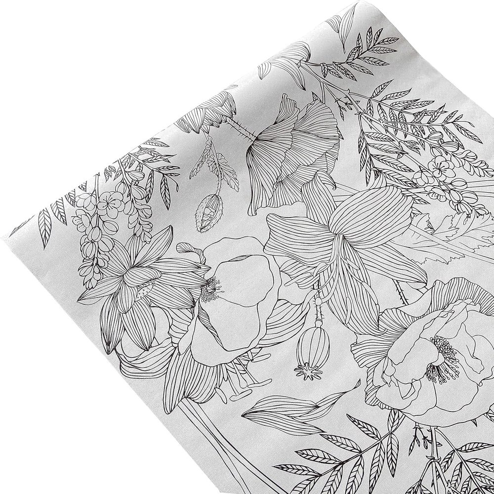 Black White Elegant Modern Lotus Lily Leaf Peel & Stick Dresser Drawer Sticker Cabinet Sticker Furniture Contact Paper, 17.7 Inch by 9.8 Ft