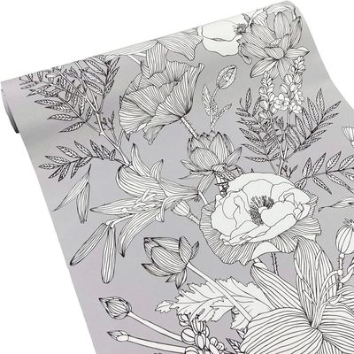 Elegant Gray Modern Lotus Lily Leaf Peel and Stick Wallpaper Dresser Drawer Sticker Cabinet Sticker Furniture Contact Paper, 17.7 Inch by 32.8 Feet