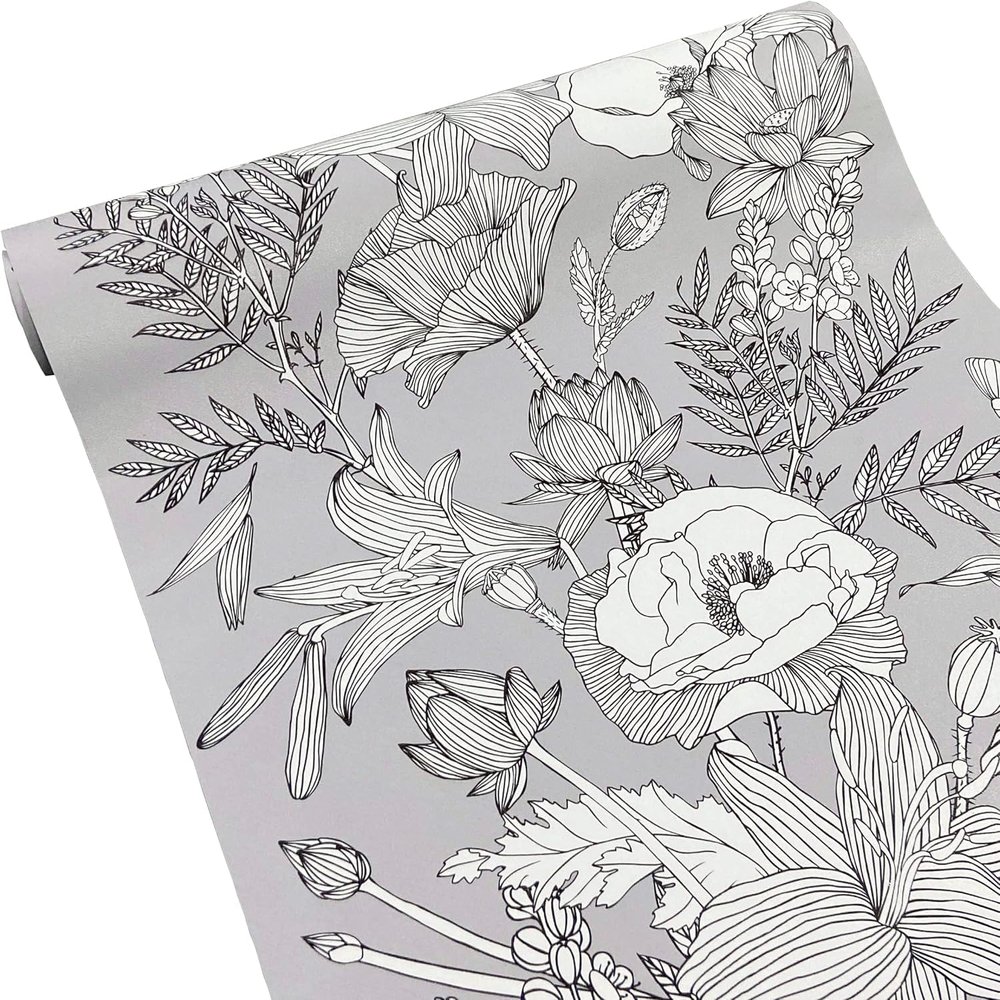 Elegant Gray Modern Lotus Lily Leaf Peel and Stick Wallpaper Dresser Drawer Sticker Cabinet Sticker Furniture Contact Paper, 17.7 Inch by 32.8 Feet