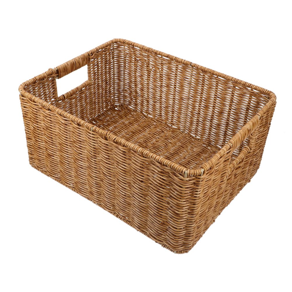 Cabilock Imitation Rattan Plastic Basket Decorative Storage Bin Handle for Kitchen Home Office