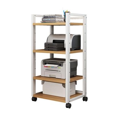 XLTFUC AV Media Storage Cabinet with 4 Shelves Audio Video Media Vertical Cabinet Audio Tower with Height Adjustable Wooden Shelves Floor Standing Storage Rack(White)