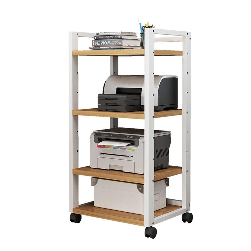 XLTFUC AV Media Storage Cabinet with 4 Shelves Audio Video Media Vertical Cabinet Audio Tower with Height Adjustable Wooden Shelves Floor Standing Storage Rack(White)