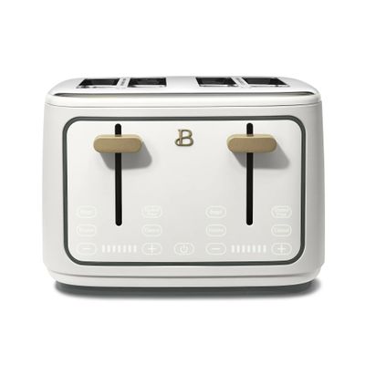 Beautiful 4-Slices Toaster with Touch-Activated Display, Soft Matte Finish, Extra-Wide Self-Adjusting Slots, 7 Browning Settings, 1800-Watt Power, Removable Crumb Tray, Cord Wrap (White Icing)