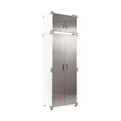Seville Classics UltraHD 2-Piece Heavy Duty Mega Solid Steel Metal 2-Door Lockable Stacker Wall Storage, Cabinet Set Organizer for Garage, Office, Classroom, White, 30" W x 18" D x 90.5" H