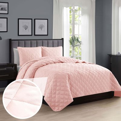 CS CATHAYSPORTS Cathay Home Basic Bedding Home Essential All Season 3PC Microfiber Diamond-Stitch Quilt Set - Rose Blush, Twin/Twin XL