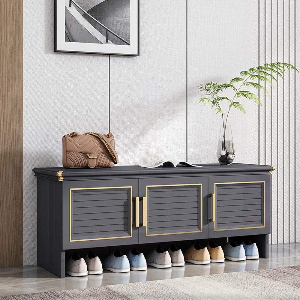 AQIANGJY Free Standing Shoe Racks Aluminum Alloy Shoe Cabinet, Large Countertop Design Shoe Bench, Shoe Storage Cupboard with Doors, Shoe Rack Organizer Multi-Functional Storage
