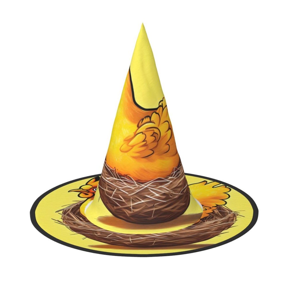 YzgWjBhd Bird's Nest Golden Chicken Print Halloween Witch Hat 3 PCS, Funny Foldable Adult Wizard Hat Decor for Halloween