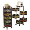 Rotating Storage Rack Cart, Fruit and Vegetable Storage Rack with Lockable Casters, 360 Degree Rotating Metal Vegatable Storage Rack, for Office, Living Room, Kitchen (Black, 5 Tier) view 1