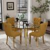 HAIZAO Mid Century Modern Glass Round Dining Table Set for 4, 5 Pieces Gold Luxury Circle Dinner Set, 47'' Clear Circular Top Minimalist Kitchen Set, Yellow High-end Tufted Chairs, for Large Place view 1