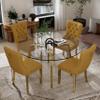 HAIZAO Mid Century Modern Glass Round Dining Table Set for 4, 5 Pieces Gold Luxury Circle Dinner Set, 47'' Clear Circular Top Minimalist Kitchen Set, Yellow High-end Tufted Chairs, for Large Place view 2