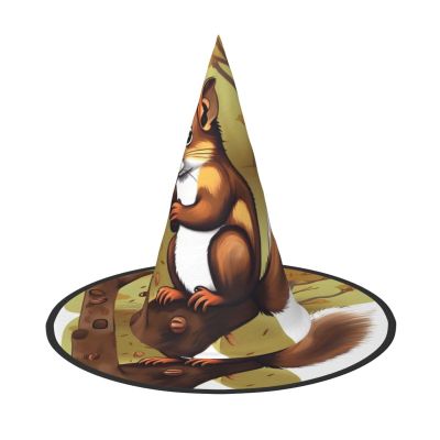 YzgWjBhd Nut-eating squirrel Print Halloween Witch Hat 1, Funny Foldable Adult Wizard Hat Decor for Halloween