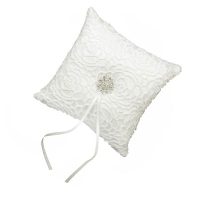 COOLHIYA Floral Wedding Pillow Satin Ribbons and Rhinestones for Ceremony and Bearer Elegant Design for Bride Special Day