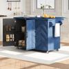 Navy Blue#015 51.2" W 3D Wave Stripes Ash Veneer Kitchen Island with Drop Leaf, Farmhouse Style on Wheels, Rolling Cart with Internal Storage Rack view 4