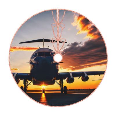 Aircraft Plane at Sunset Print Christmas Tree Skirt Xmas Tree Skirts Holiday Decor Xmas Tree Accessories Versatile