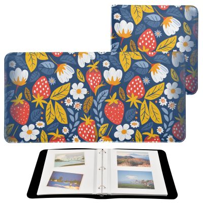 Flowers Daisy Strawberry Photo Album Bookshelf Photo Albums Premium Leather Cover Portable 20 Detachable Sheet 3-Ring Binder for Christmas Anniversary