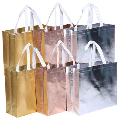 FUNOMOCYA 6pcs Reusable Grocery Bags Handles Delicate Handheld Shopping Bags for Daily Use Capacity Storage for Groceries Picnics and Travel Gold Silver