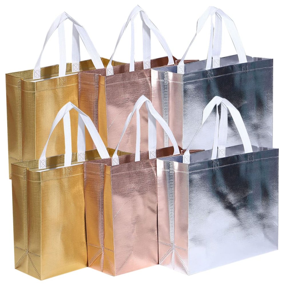FUNOMOCYA 6pcs Reusable Grocery Bags Handles Delicate Handheld Shopping Bags for Daily Use Capacity Storage for Groceries Picnics and Travel Gold Silver