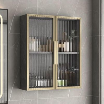 Bathroom wall cabinet minimalist light luxury style solid wood wall cabinet bathroom side cabinet tempered glass toilet storage cabinet,For Bathroom, Kitchen, Bedroom, Living Room(C,50*60*14cm/19.7*23