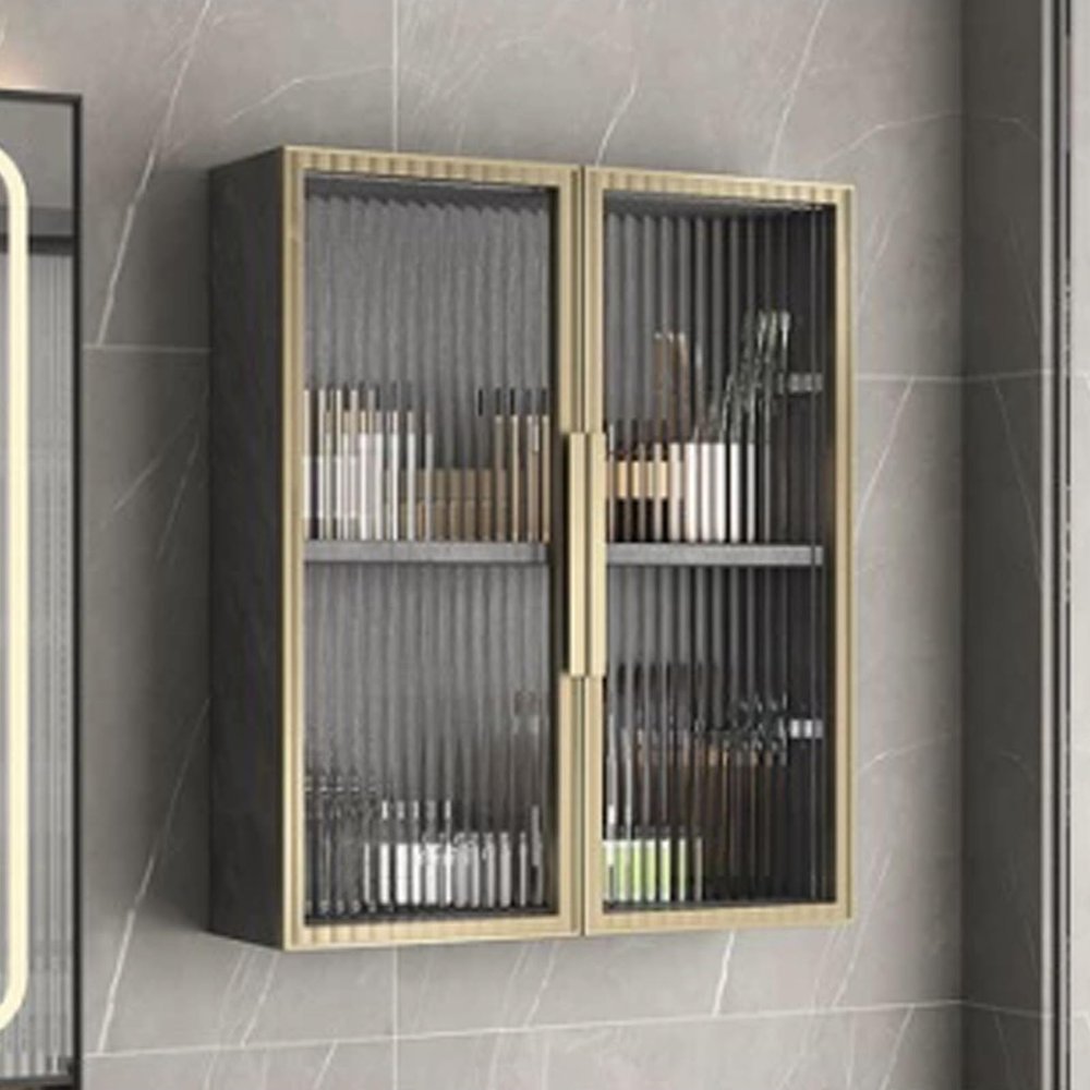 Bathroom wall cabinet minimalist light luxury style solid wood wall cabinet bathroom side cabinet tempered glass toilet storage cabinet,For Bathroom, Kitchen, Bedroom, Living Room(C,50*60*14cm/19.7*23