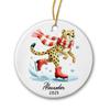Cheetah Christmas Ornament, Personalized Name & Year Cheetah Ceramic Ornament, Ice Skate Cheetah Xmas Tree Ornament, Customized Cheetah Animal Ornament, Xmas Ornament Gift for Family Friend view 1