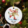 Cheetah Christmas Ornament, Personalized Name & Year Cheetah Ceramic Ornament, Ice Skate Cheetah Xmas Tree Ornament, Customized Cheetah Animal Ornament, Xmas Ornament Gift for Family Friend view 4