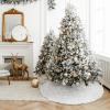 Amidaky Christmas Tree Skirt 30 inch Gold Christmas Tree Skirt Embroidered Sequins Faux Fur for Xmas Holiday Home Party Decorations view 2