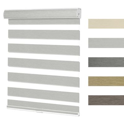 MoDanCeQ Cordless Zebra Blinds for Windows,Custom Blackout Shades,Easy to Install,Premium Natural Fabrics,Dual Layer Light Control,for Home,Office,Roller Blinds,Light Grey,84" W x 64" H