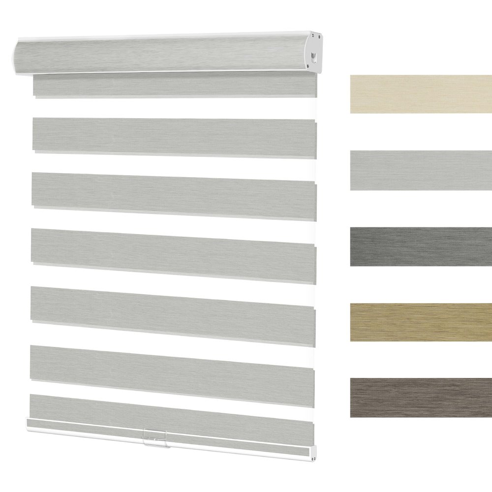 MoDanCeQ Cordless Zebra Blinds for Windows,Custom Blackout Shades,Easy to Install,Premium Natural Fabrics,Dual Layer Light Control,for Home,Office,Roller Blinds,Light Grey,84" W x 64" H