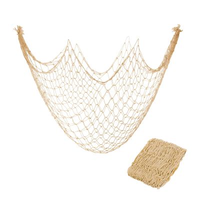 MECCANIXITY 2 Pack Decorative Fishing Net Decor, Caramel 80x40 Inch Picture Wall Photo Hanging Cotton Fish Net for Beach Party,Hawaiian Themed Party,Under The Sea Party Decorations