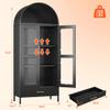 GangMei Metal Arched Display Cabinet with Lock, Modern Arch Kitchen Pantry Storage Cabinet with Glass Doors/1 Drawer for Living Room, Bookshelf, Assembly Required(Black) view 3
