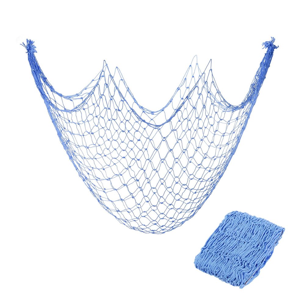 MECCANIXITY 2 Pack Decorative Fishing Net Decor, Blue 80x40 Inch Picture Wall Photo Hanging Cotton Fish Net for Beach Party,Hawaiian Themed Party,Under The Sea Party Decorations