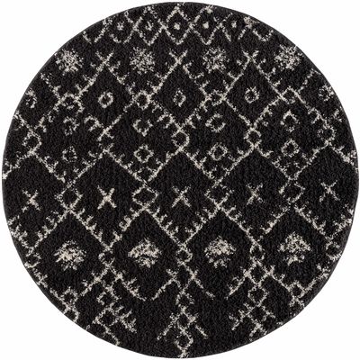 BoutiqueRugs Thetford Charcoal Moroccan Shag with Tassel Area Rug - Charcoal, Peach - 7'10" Round