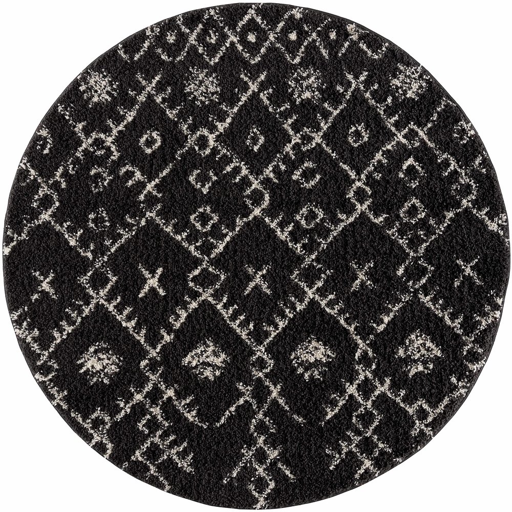 BoutiqueRugs Thetford Charcoal Moroccan Shag with Tassel Area Rug - Charcoal, Peach - 7'10" Round