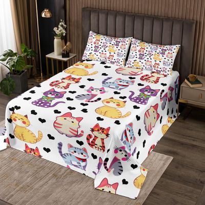 Manfei Kawaii Cats Kids Bedspread Queen Size,Love Heart Romantic Coverlet Set,Boys Girls Room Decor,Cartoon Animals Pets Rustic Farmhouse Quilted Coverlet,Colorful Bedding Quilt,2 Pillowcases