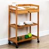 XDMINGY Rolling Cart Bar Cart 3 Tier Rolling Cart with Drawer Bamboo Kitchen Movable Trolleys Cart with Universal Brake Wheel Storage Trolley Storage Cart Bathroom(Primary Color) view 4