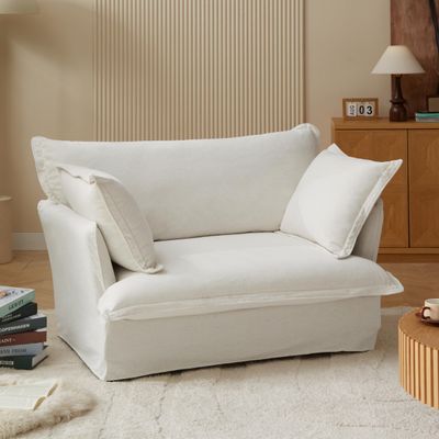 ZKJOLMN Modern Loveseat Sofa Chair, Comfy Cloud Sofa Couch, 50.4" Oversized Accent Chair Deep Seat Sofa, Loveseat Couch for Small Spaces Living Room Apartment Office Study Cafe (White)