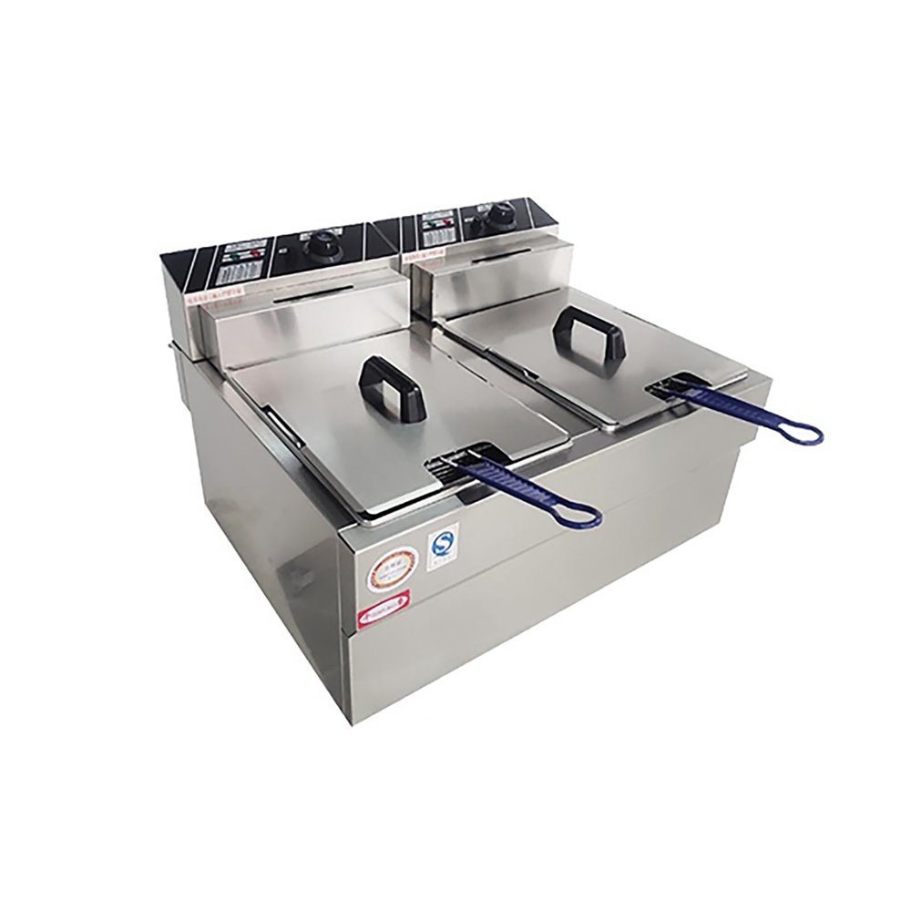 VITIWEDTY Electric Deep Fryer Stainless Steel Commercial Countertop Frying Machine with Basket & Lid for French Fries, Chicken, Donuts, and More, Easy to Clean (E)
