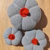 Halloween Decorative Crochet Handmade Pumpkins Set of 3 Tabletop or Shelf Decor, Spooky Fall Table Accent Gray Tiered Fall Decoration view 3