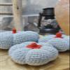 Halloween Decorative Crochet Handmade Pumpkins Set of 3 Tabletop or Shelf Decor, Spooky Fall Table Accent Gray Tiered Fall Decoration view 4